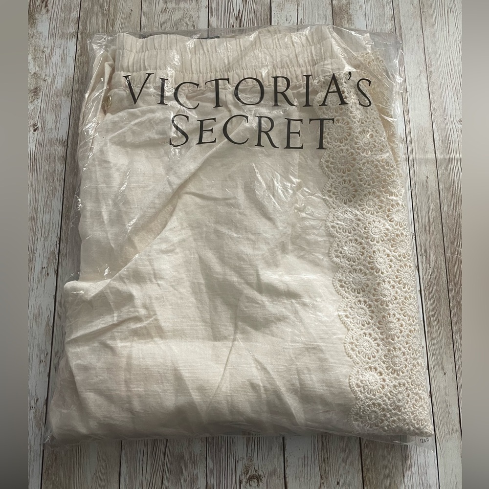 🆕 RESERVED EB VICTORIA'S SECRET SWIM BEACHWEAR LINEN LACE-TRUM COVER-UP PANTS M - Picture 9 of 16
